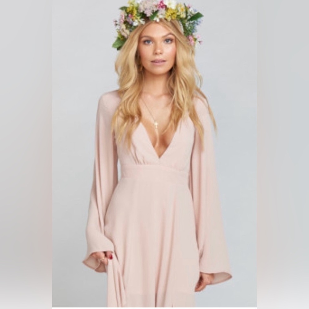 Show Me Your MuMu Blush Bell Sleeve boho maxi dress  size Medium fairy pink